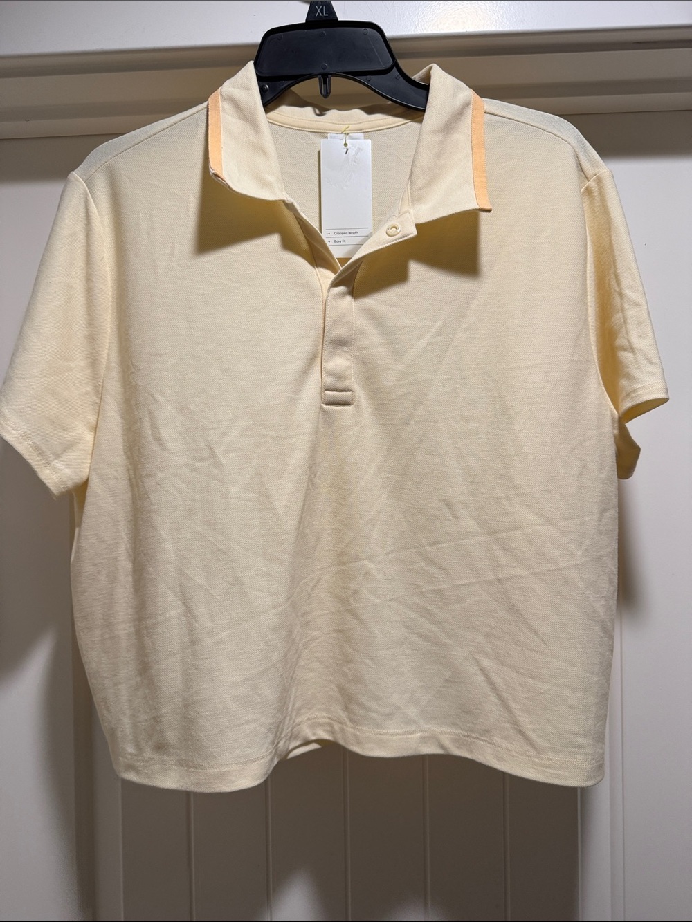Women's Yellow Short-Sleeve Polo Shirt with Peach Trim
